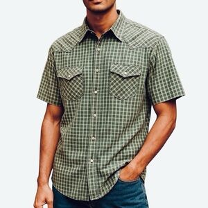 Western Plains Western Pearl Snap Green Plaid Shirt L